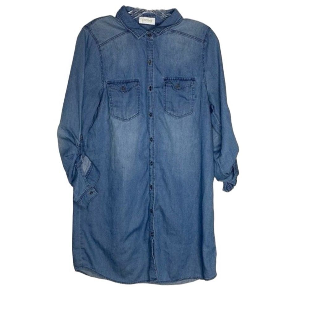 Corner Clothing Blue Chambray Button Down Cotton Dress L